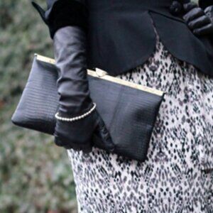 VINTAGE Etra Black Leather Crocodile Embossed Clutch